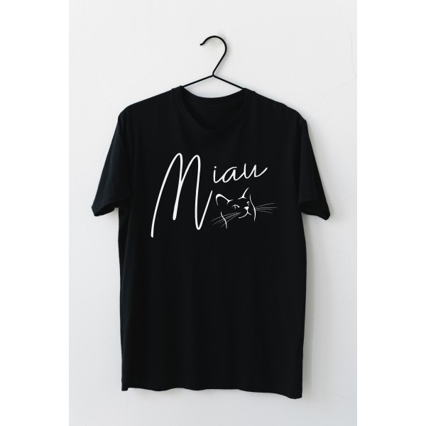 Tricou negru personalizat cu pisicuta Miau 3